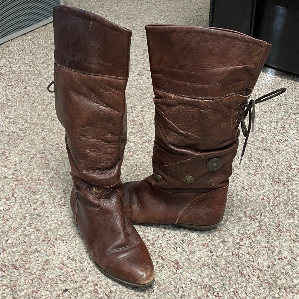 Vintage western studded tie back Brown Leather Boots
